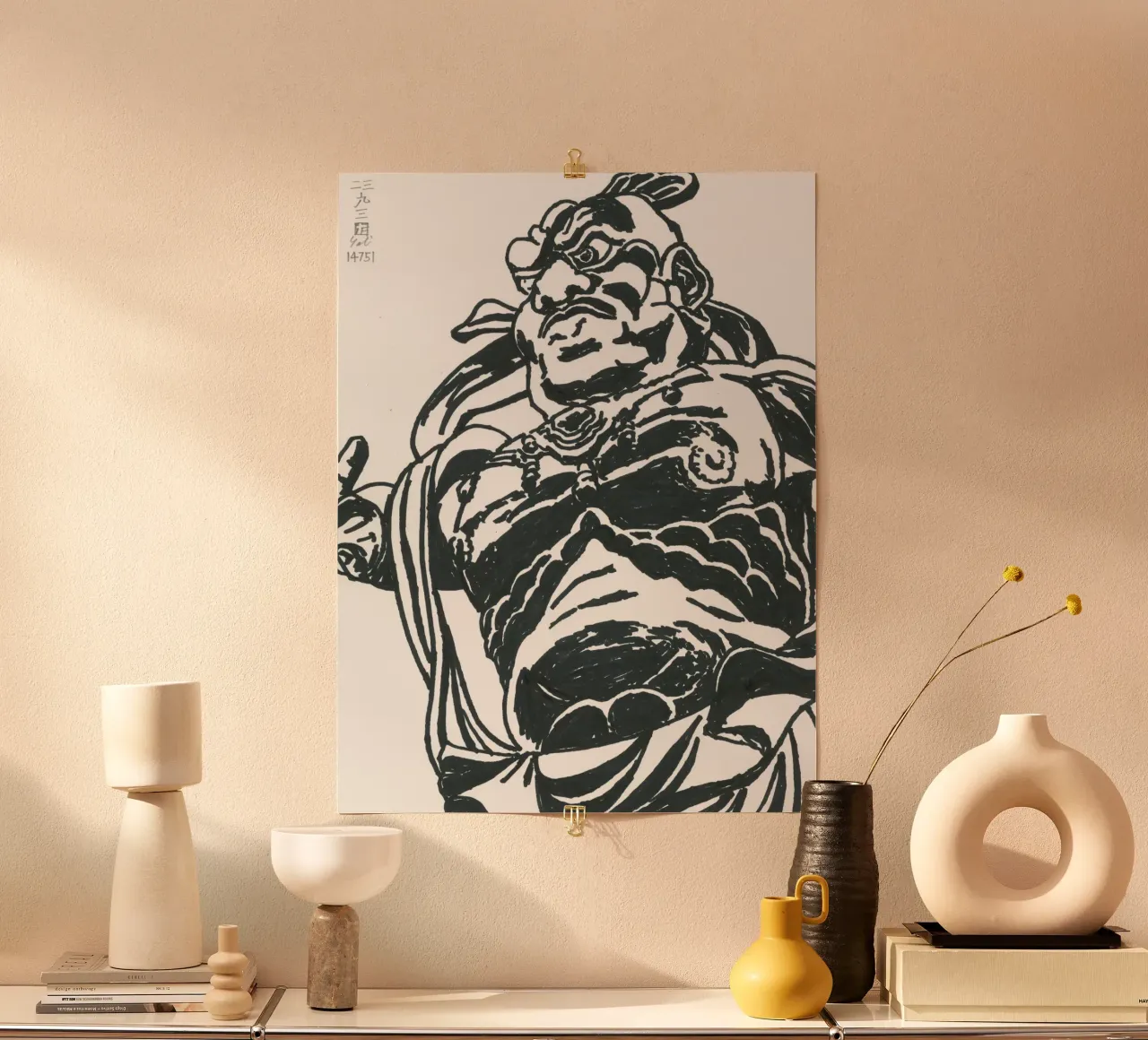 Kongō Rikishi Ungyō poster con telaio in legno da Asobōze