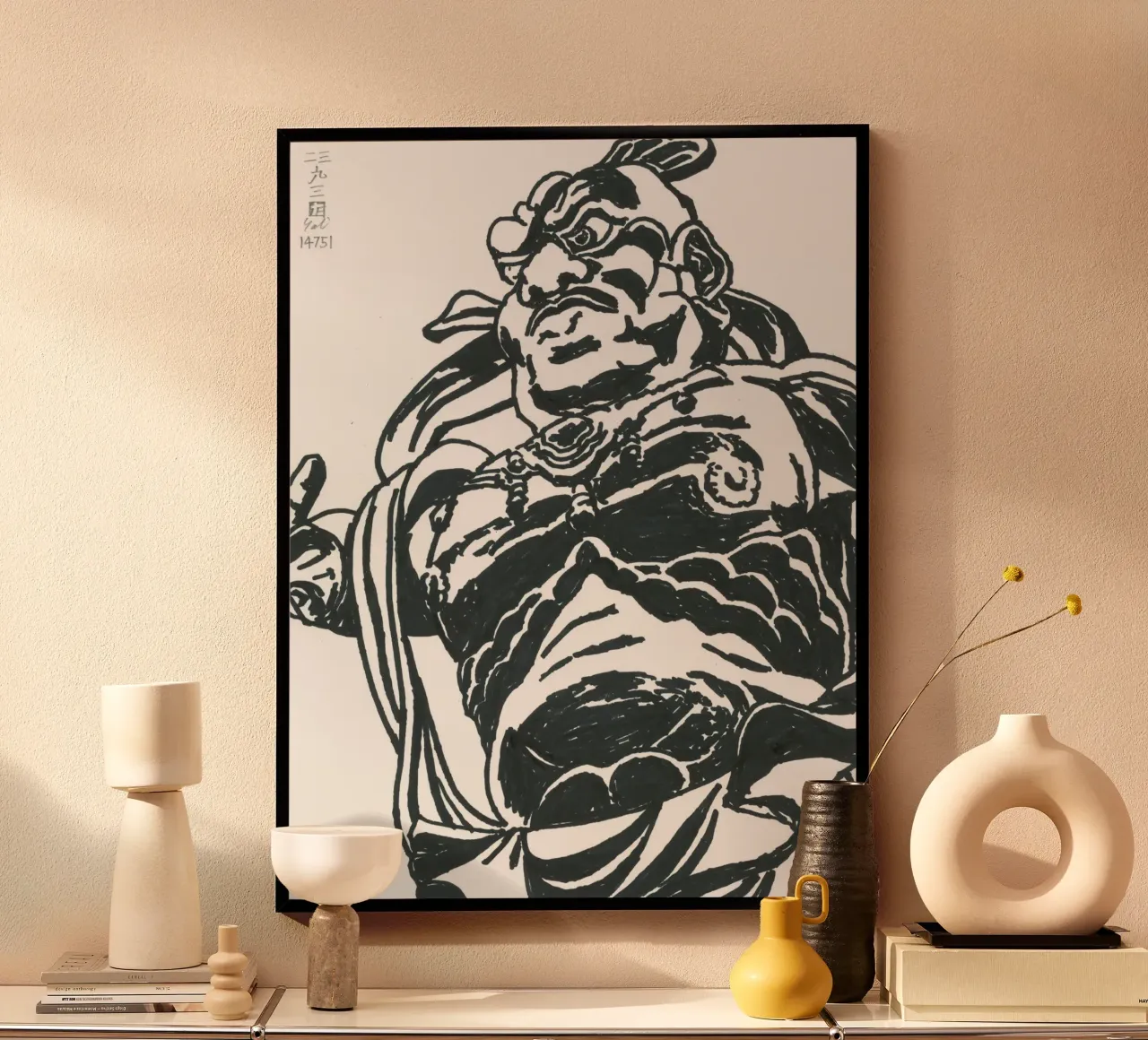 Kongō Rikishi Ungyō poster con telaio in legno da Asobōze