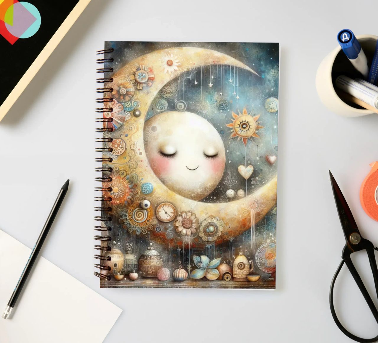 a capricious moon. spiral notebook by ARTVI-SHOP
