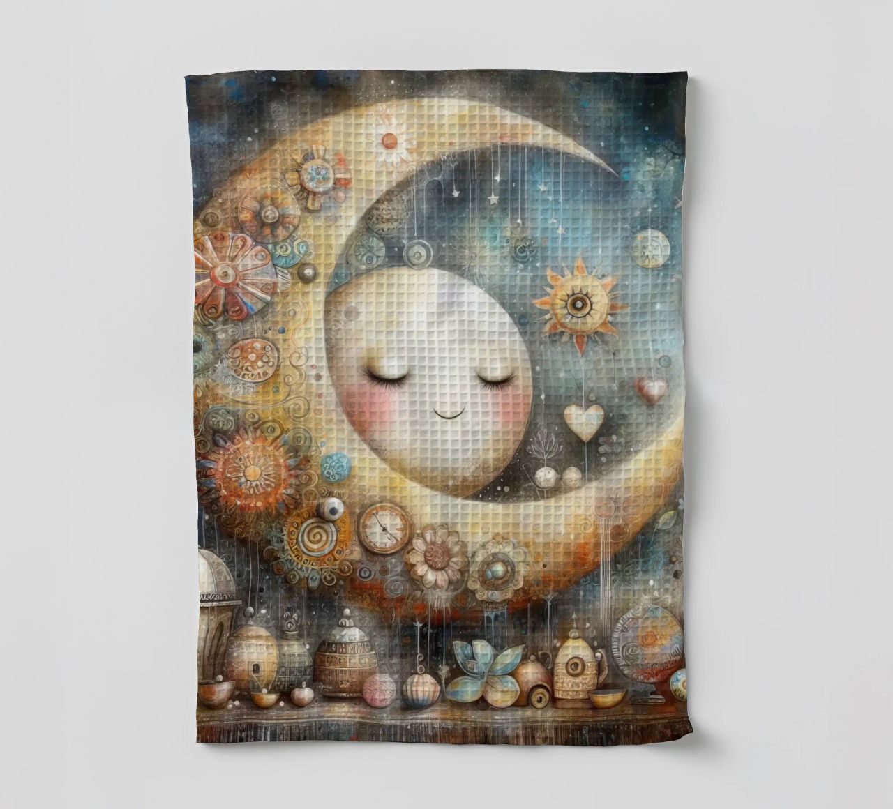 a capricious moon. tea towel by ARTVI-SHOP