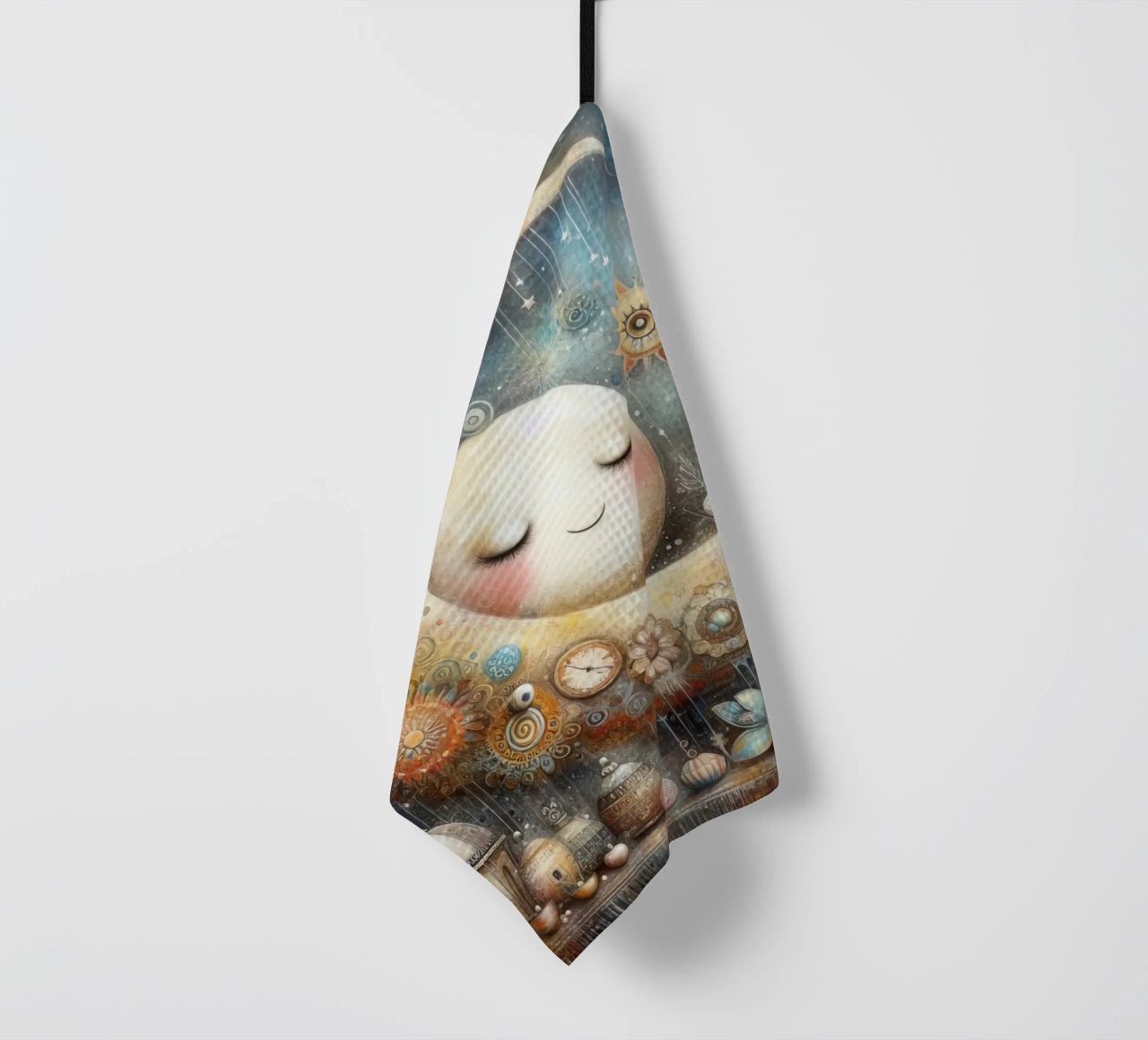 a capricious moon. tea towel by ARTVI-SHOP