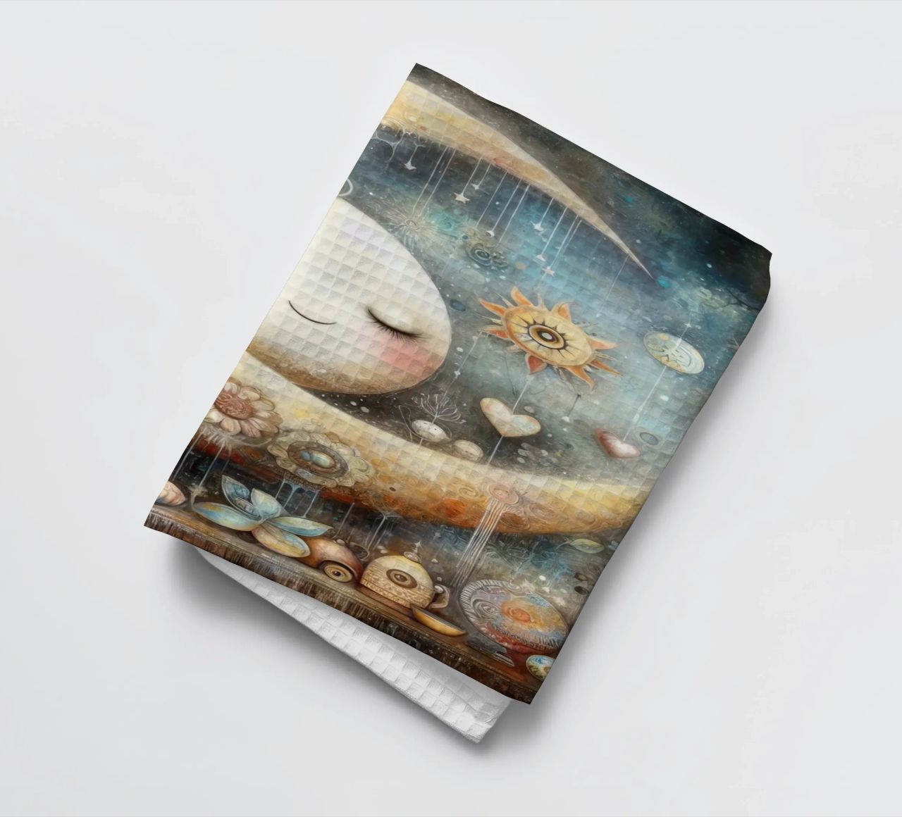 a capricious moon. tea towel by ARTVI-SHOP