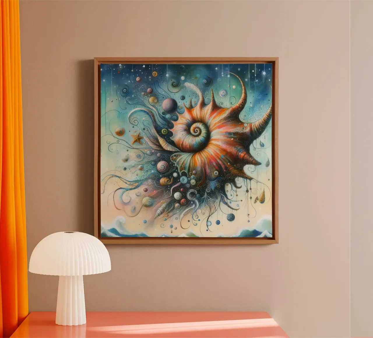 a whimsical seashell canvas with Floater frame by 🎁 ARTVI-SHOP