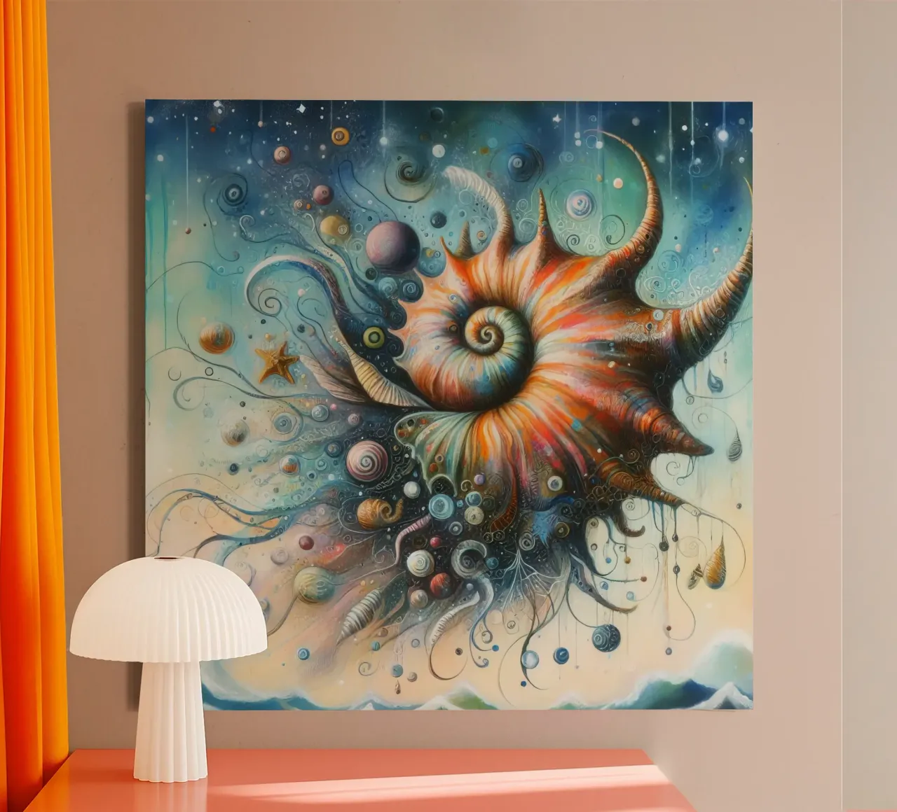 a whimsical seashell canvas with Floater frame by 🎁 ARTVI-SHOP