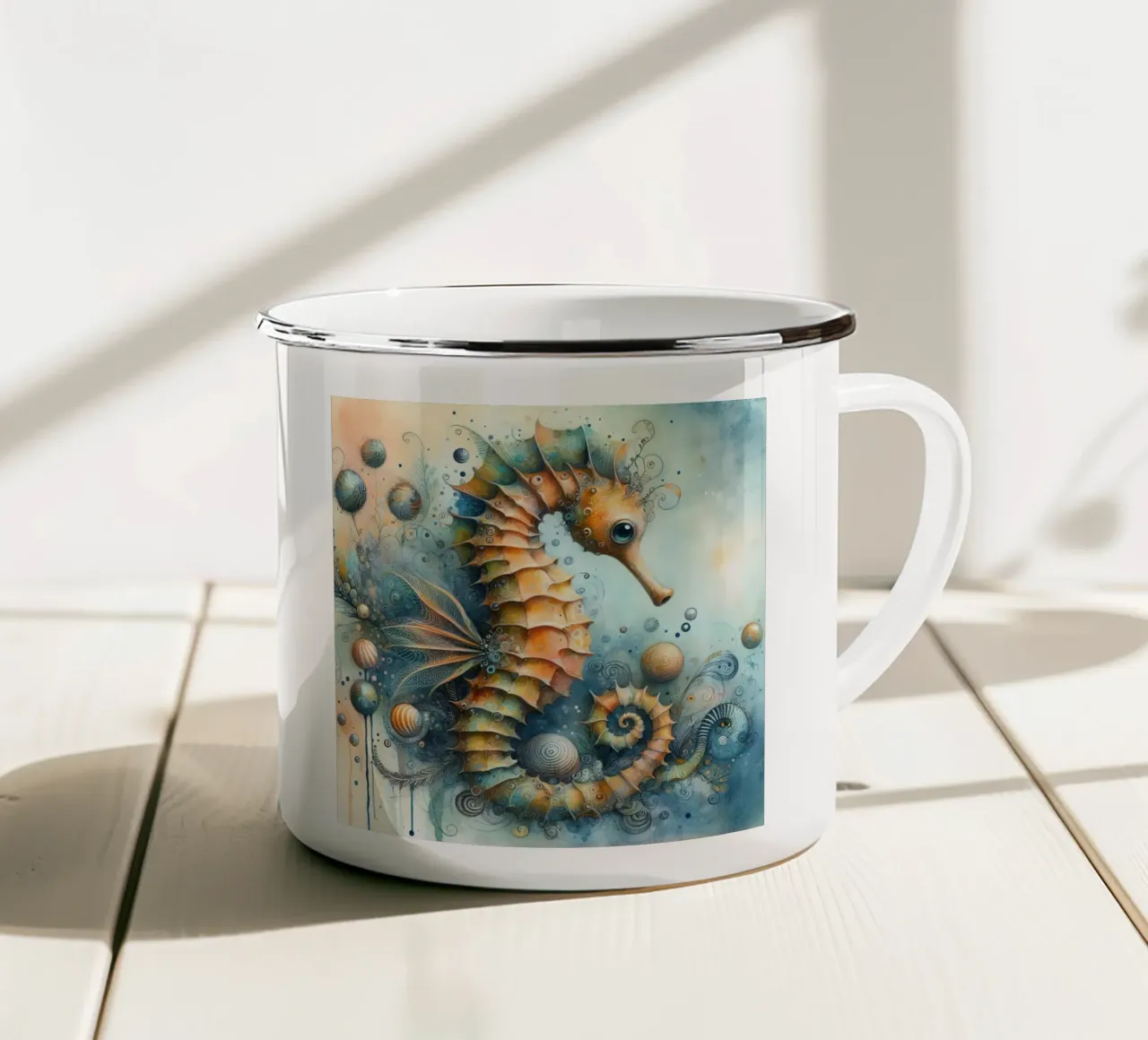 un cavalluccio marino capriccioso. tazza in smalto da 🎁 ARTVI-SHOP