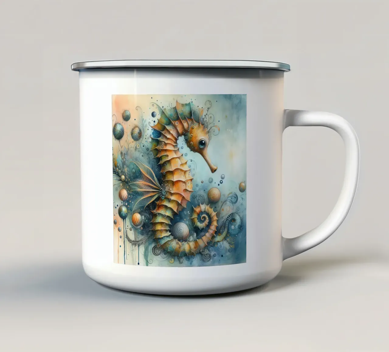un cavalluccio marino capriccioso. tazza in smalto da 🎁 ARTVI-SHOP