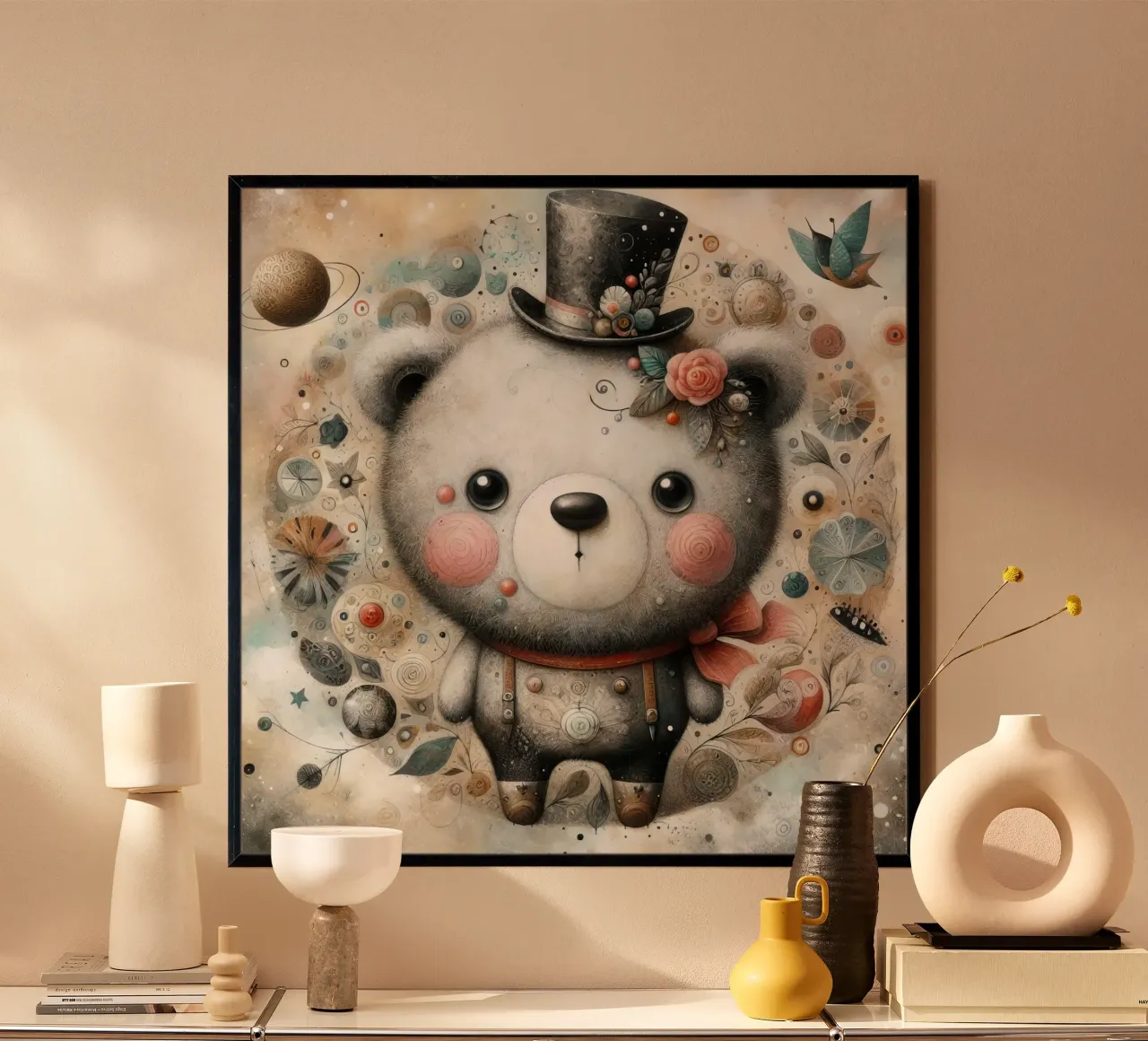 un orso capriccioso poster con telaio in legno da 🎁 ARTVI-SHOP