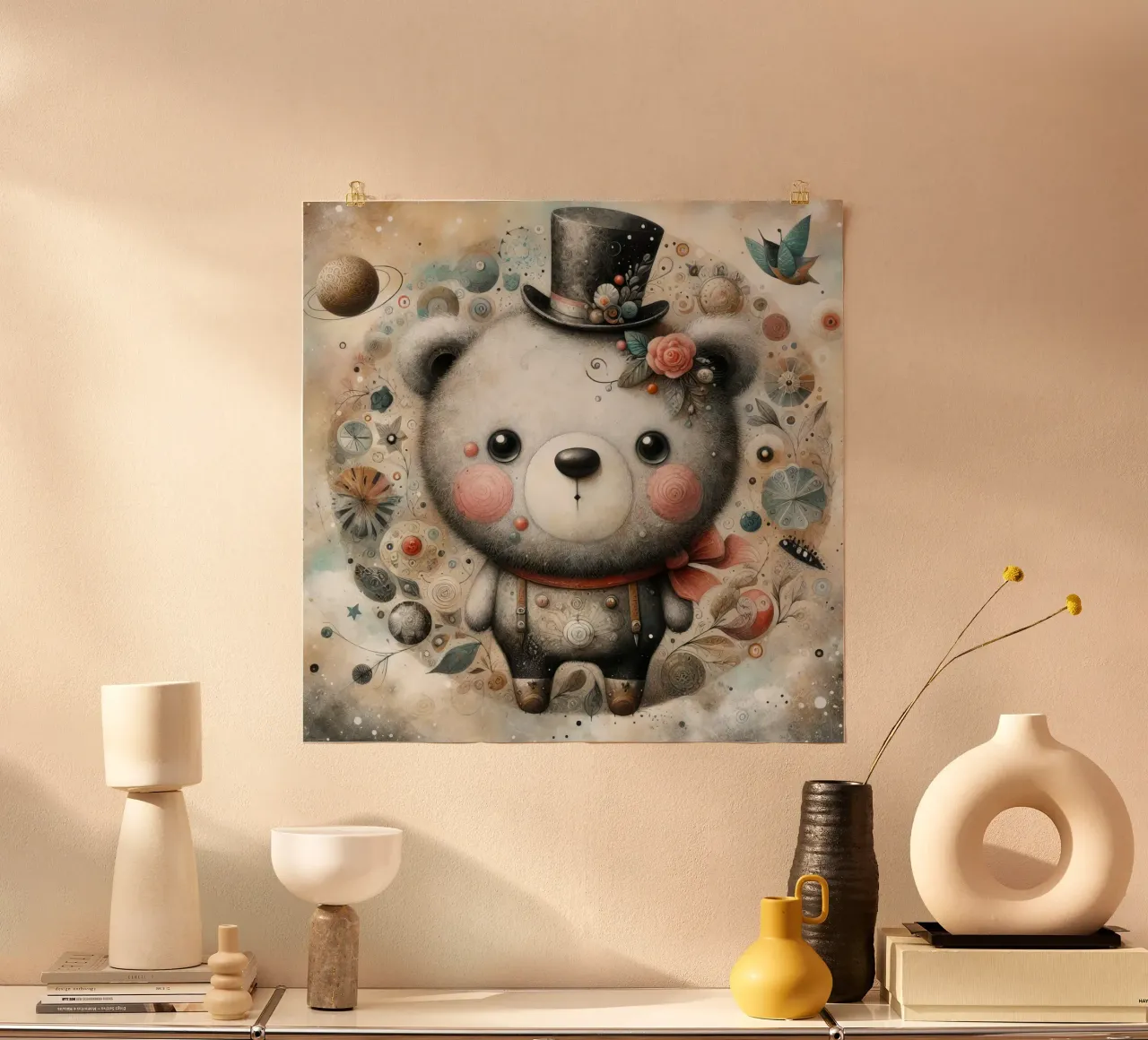 un orso capriccioso poster con telaio in legno da 🎁 ARTVI-SHOP