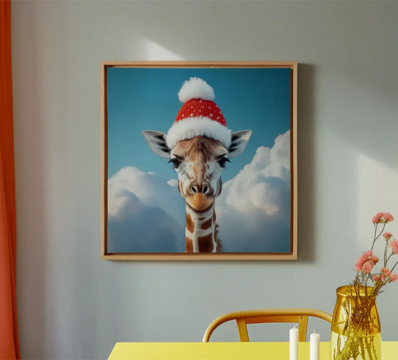 Giraffa festiva con cappello da Babbo Natale - Animale unico per le vacanze tela con Cornice a cassetta da FlexiDesignsByK