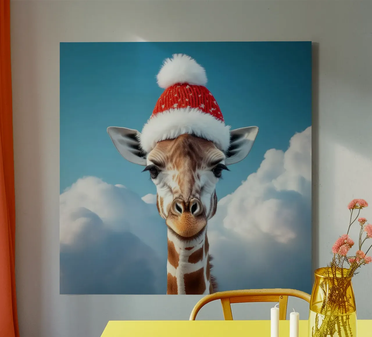 Giraffa festiva con cappello da Babbo Natale - Animale unico per le vacanze tela con Cornice a cassetta da FlexiDesignsByK