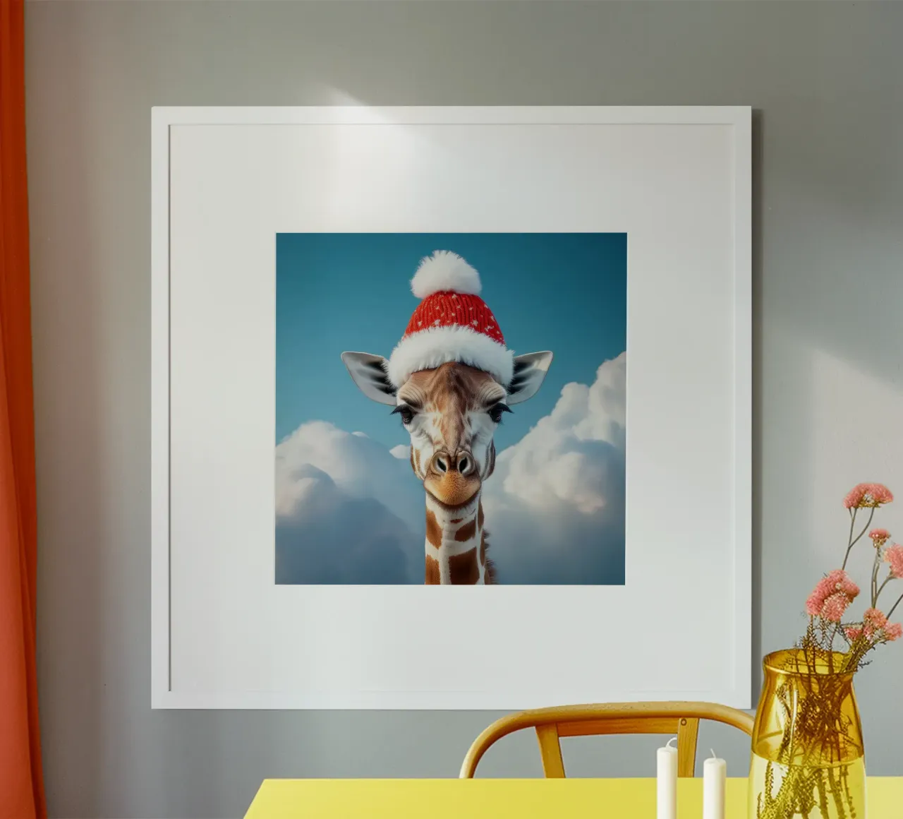 Giraffa festiva con cappello da Babbo Natale - Animale unico per le vacanze poster da FlexiDesignsByK