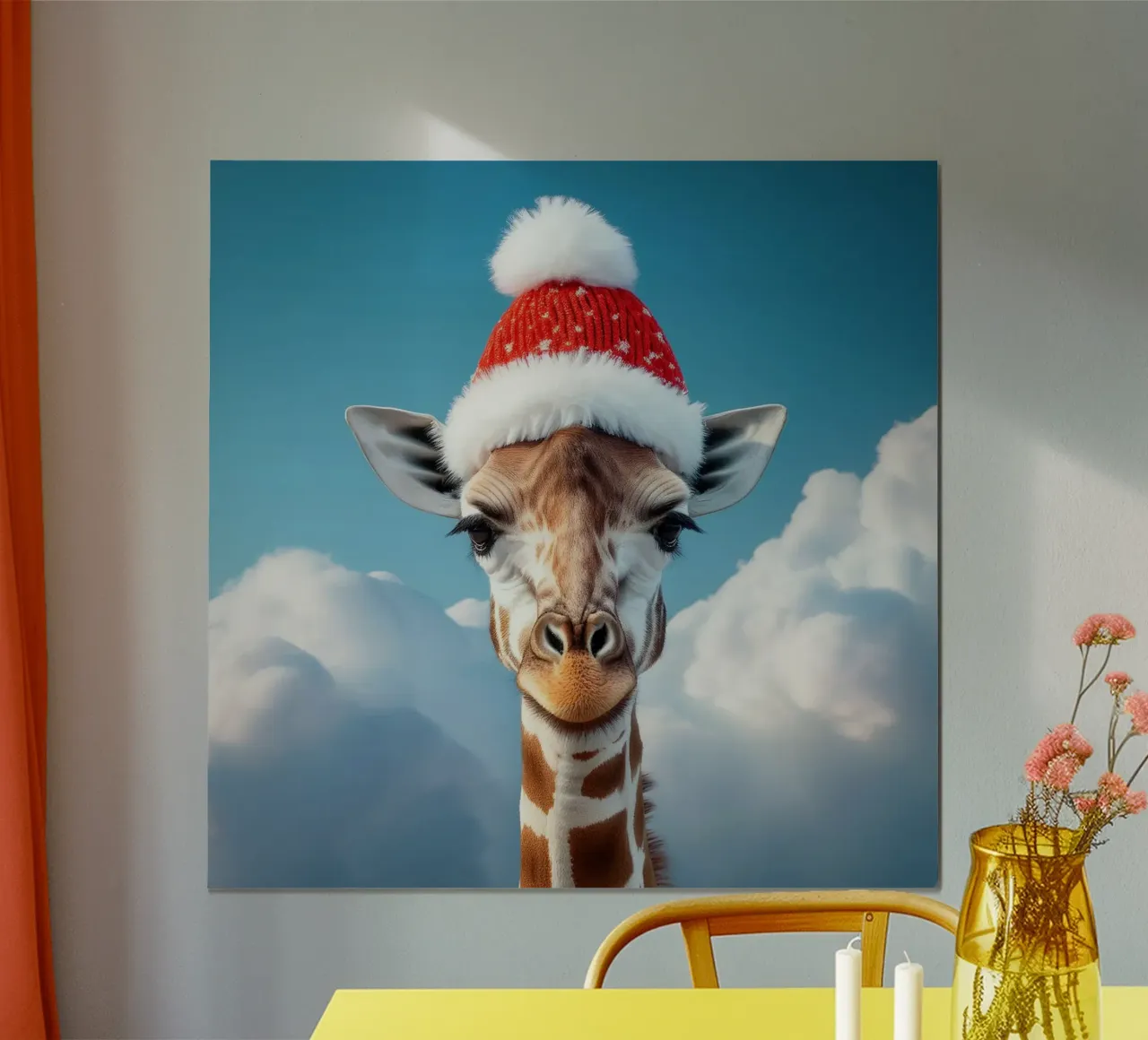 Giraffa festiva con cappello da Babbo Natale - Animale unico per le vacanze poster da FlexiDesignsByK