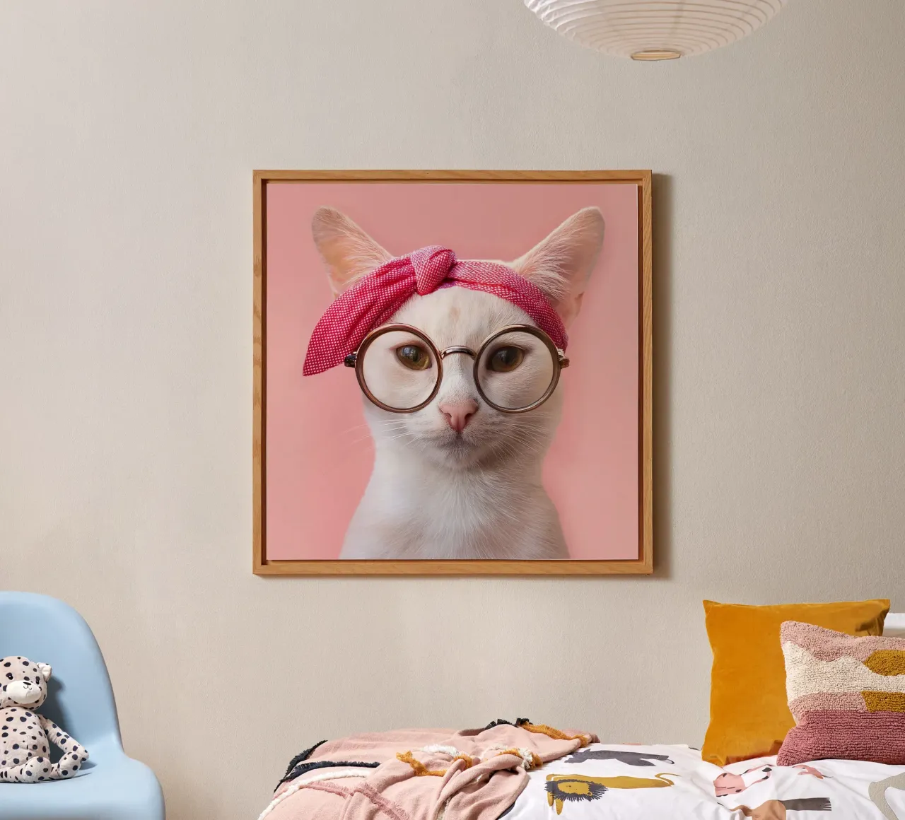 Adorabile gatto con occhiali e fascia per capelli - animale eccentrico pannello forex da FlexiDesignsByK