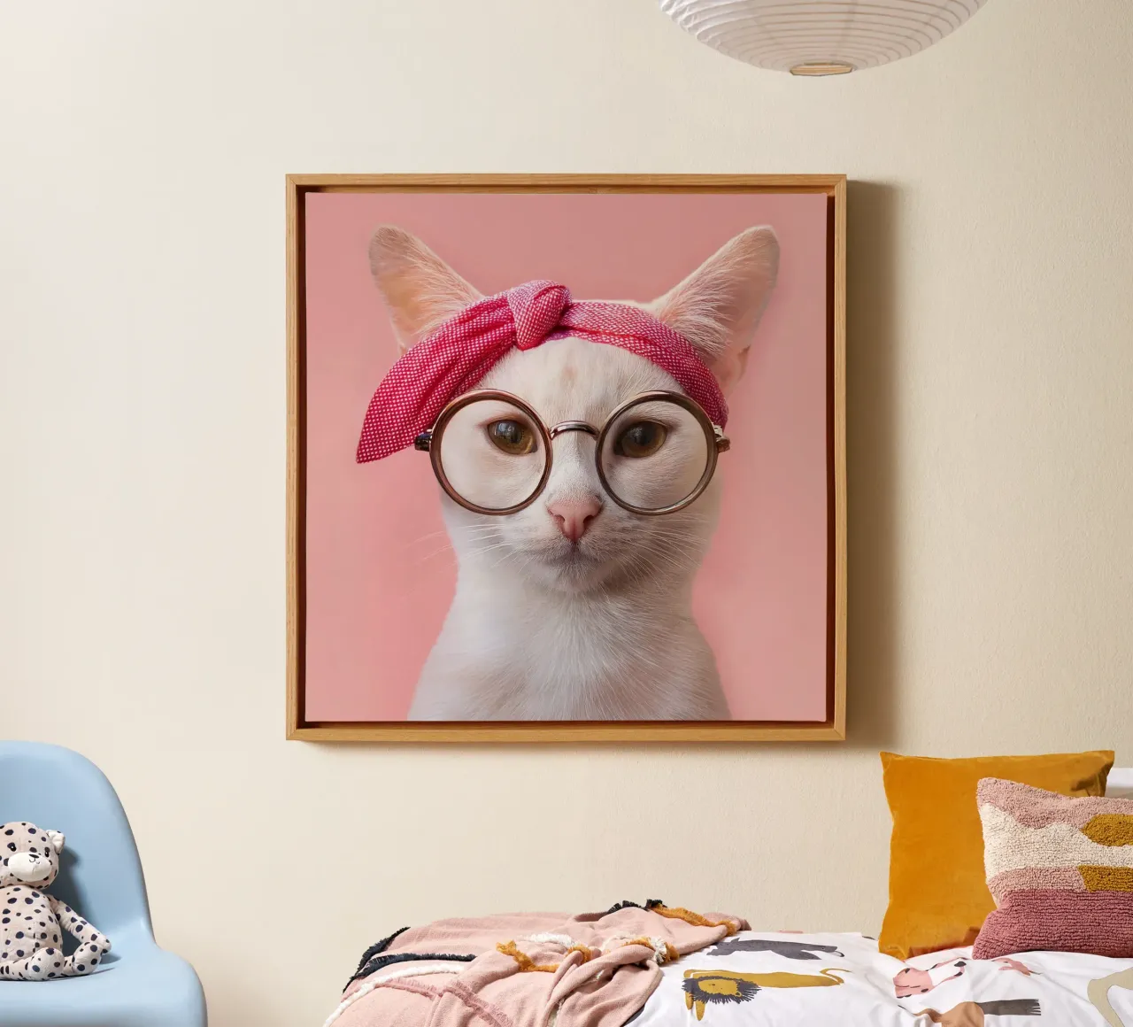 Adorabile gatto con occhiali e fascia per capelli - animale eccentrico tela con Cornice a cassetta da FlexiDesignsByK