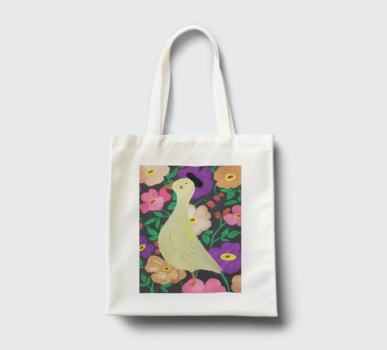 Ducks on Floral Background borsa in juta da Atelier Mave