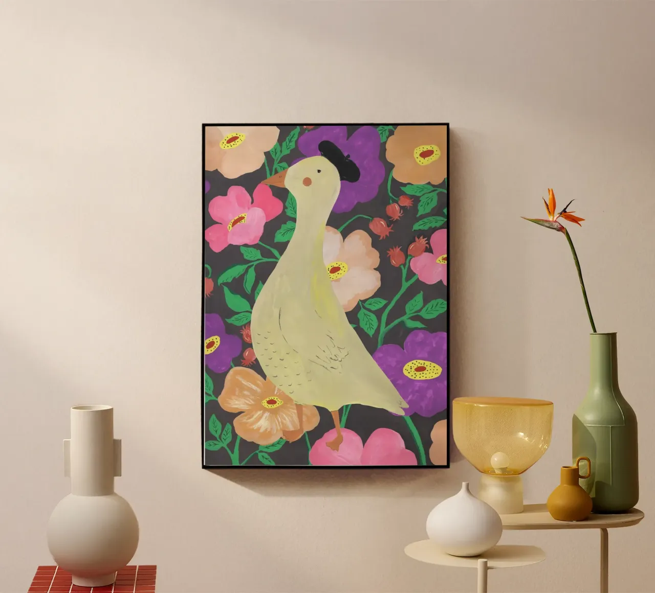Ducks on Floral Background acrylic glass by Atelier Mave
