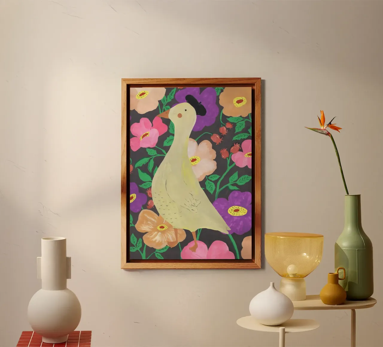 Ducks on Floral Background alluminio dibond da Atelier Mave