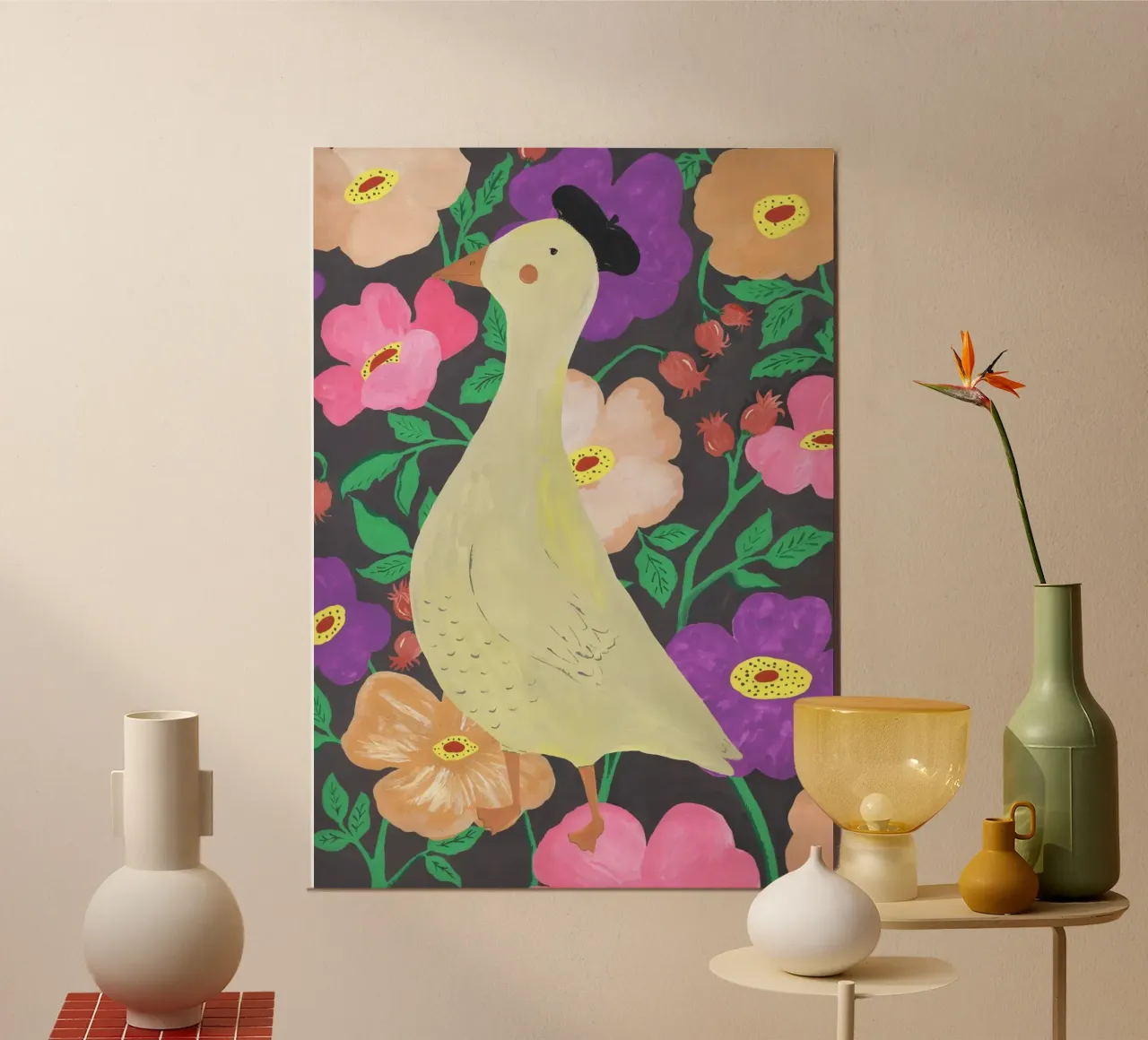 Ducks on Floral Background alluminio dibond da Atelier Mave
