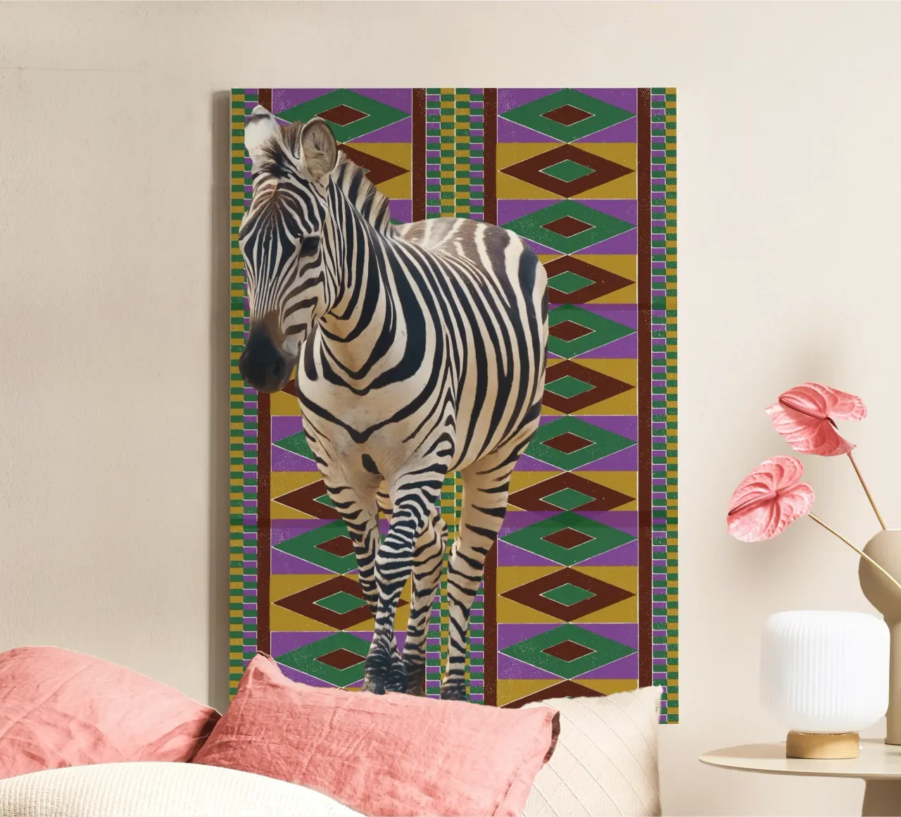 Zebra 2 tela con Cornice a cassetta da Mounias Design