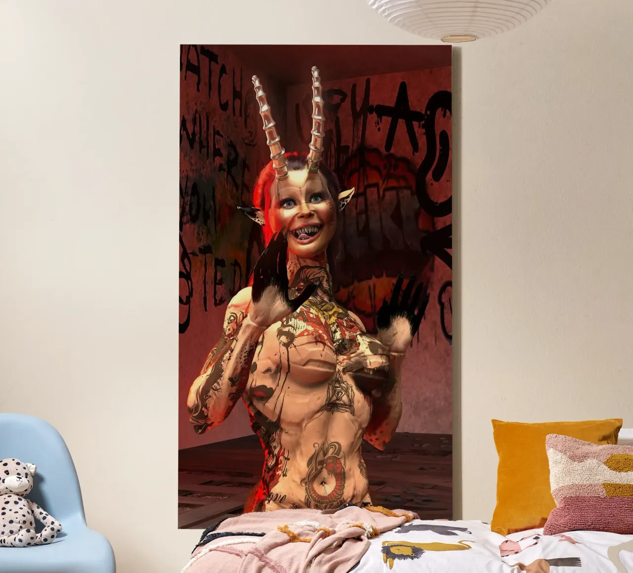 Halloween Playmate - ThyHadès - de Cyber-Satyr canvas met Baklijst van the-witcher
