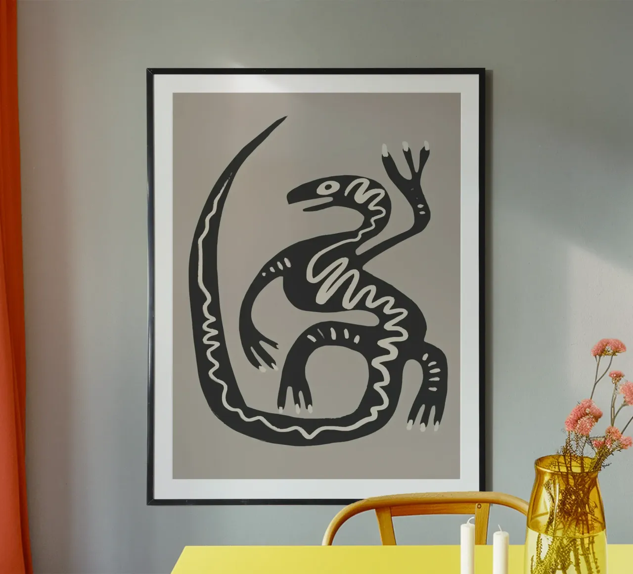 Desert Lizard poster con telaio in alluminio da Artsy Bessy