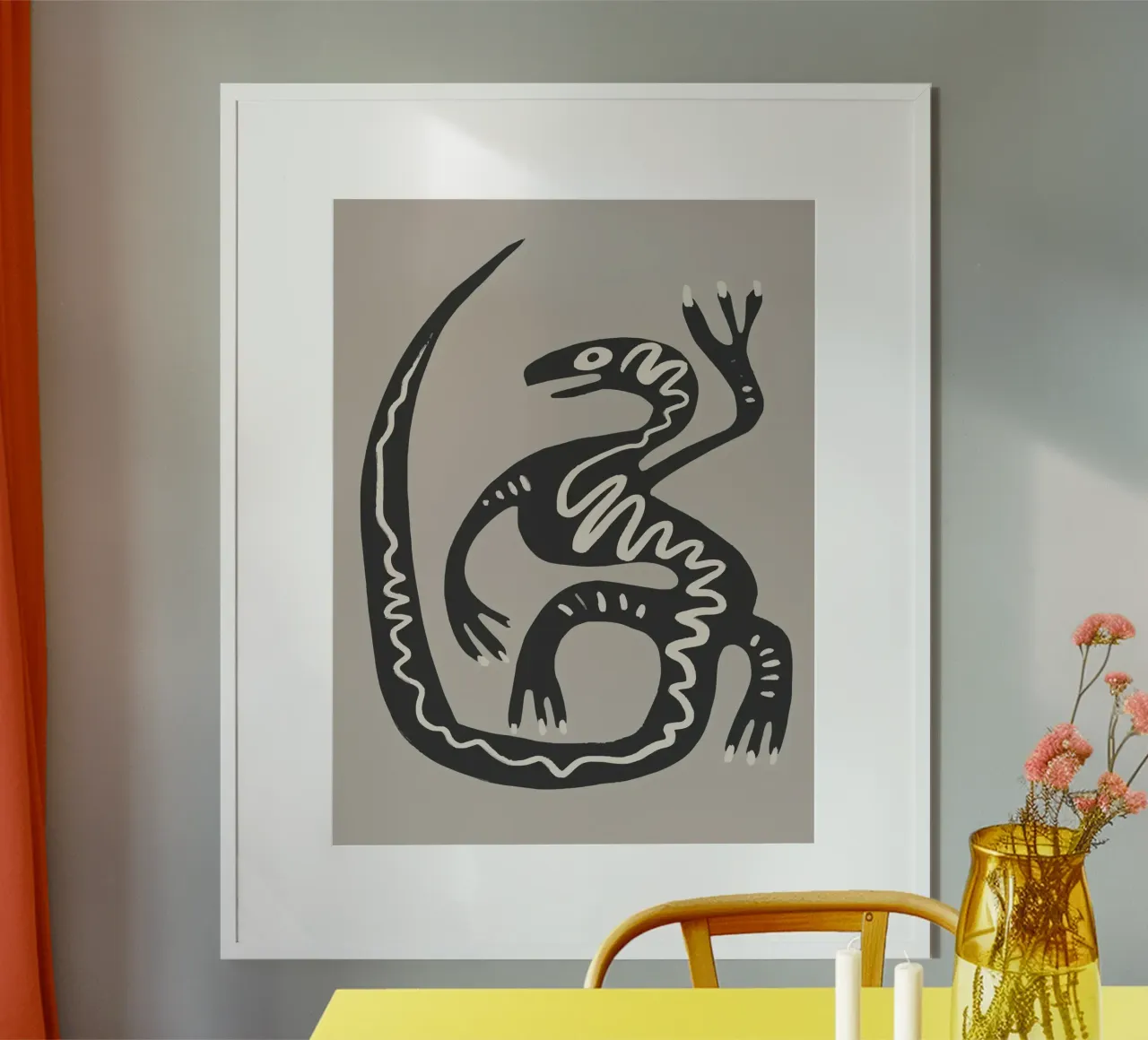 Desert Lizard poster con telaio in alluminio da Artsy Bessy