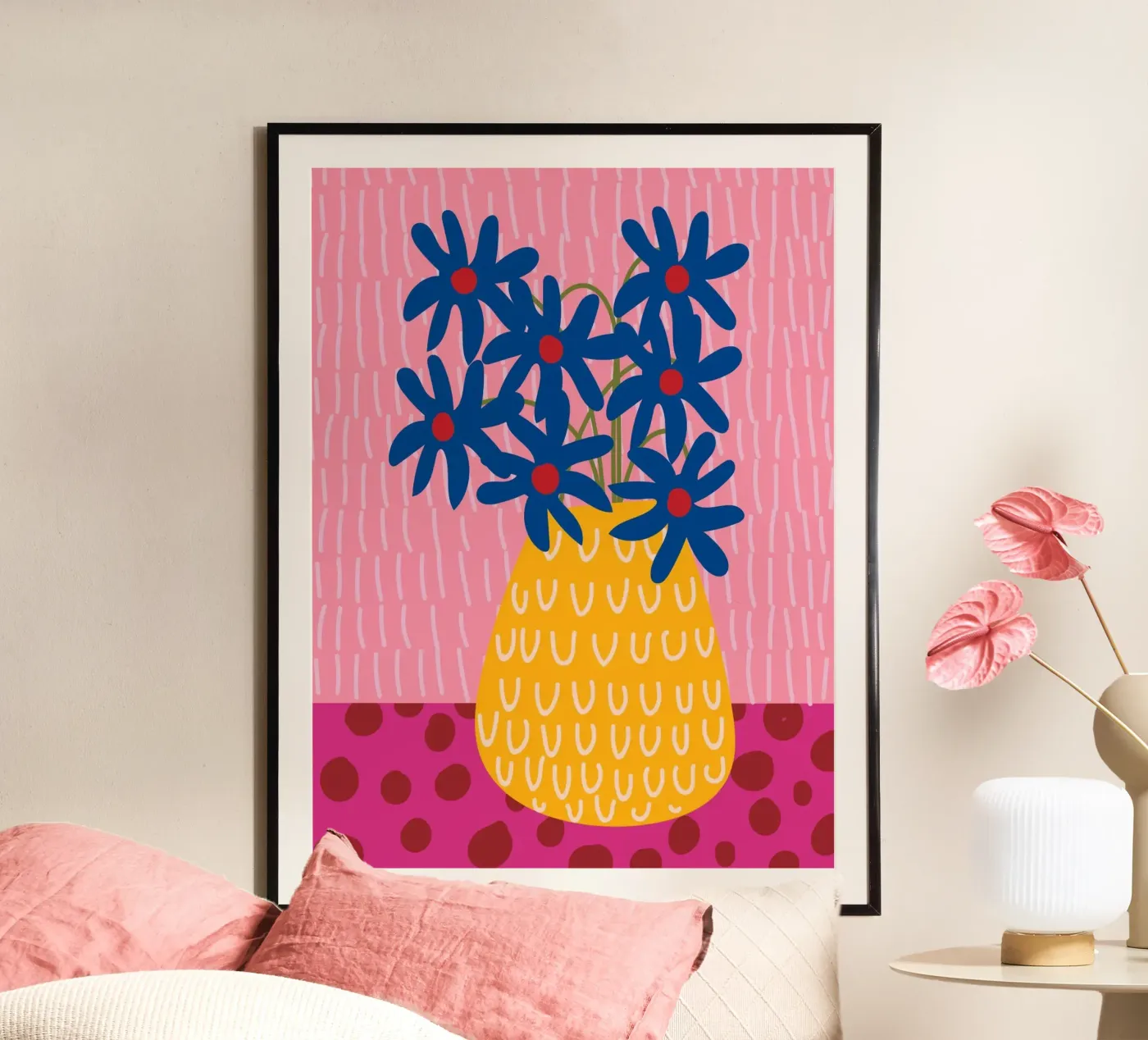 Minimalist Blue Floral Abstract Illustration Poster poster da Artsy Bessy