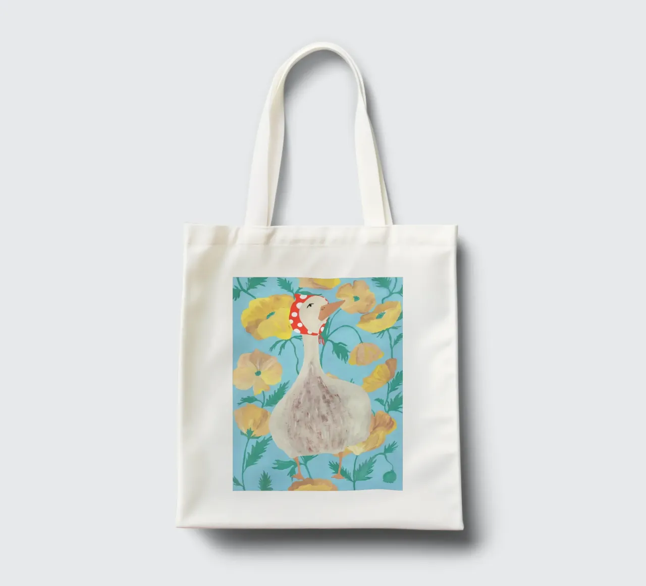 Duck on Floral Background 2 borsa in juta da Atelier Mave
