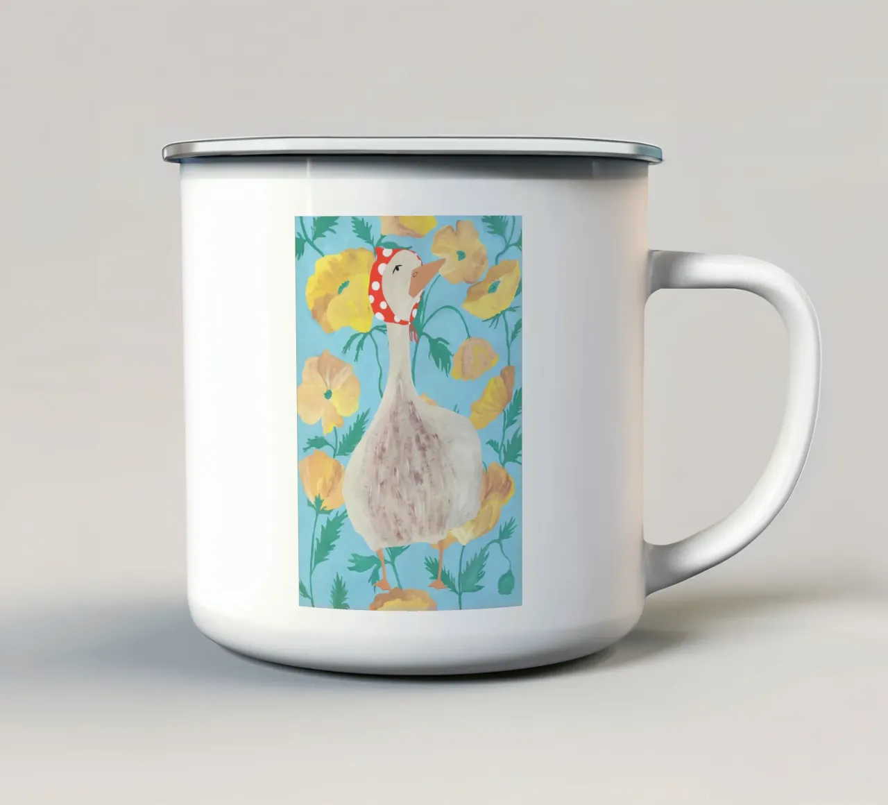 Duck on Floral Background 2 tazza in smalto da Atelier Mave