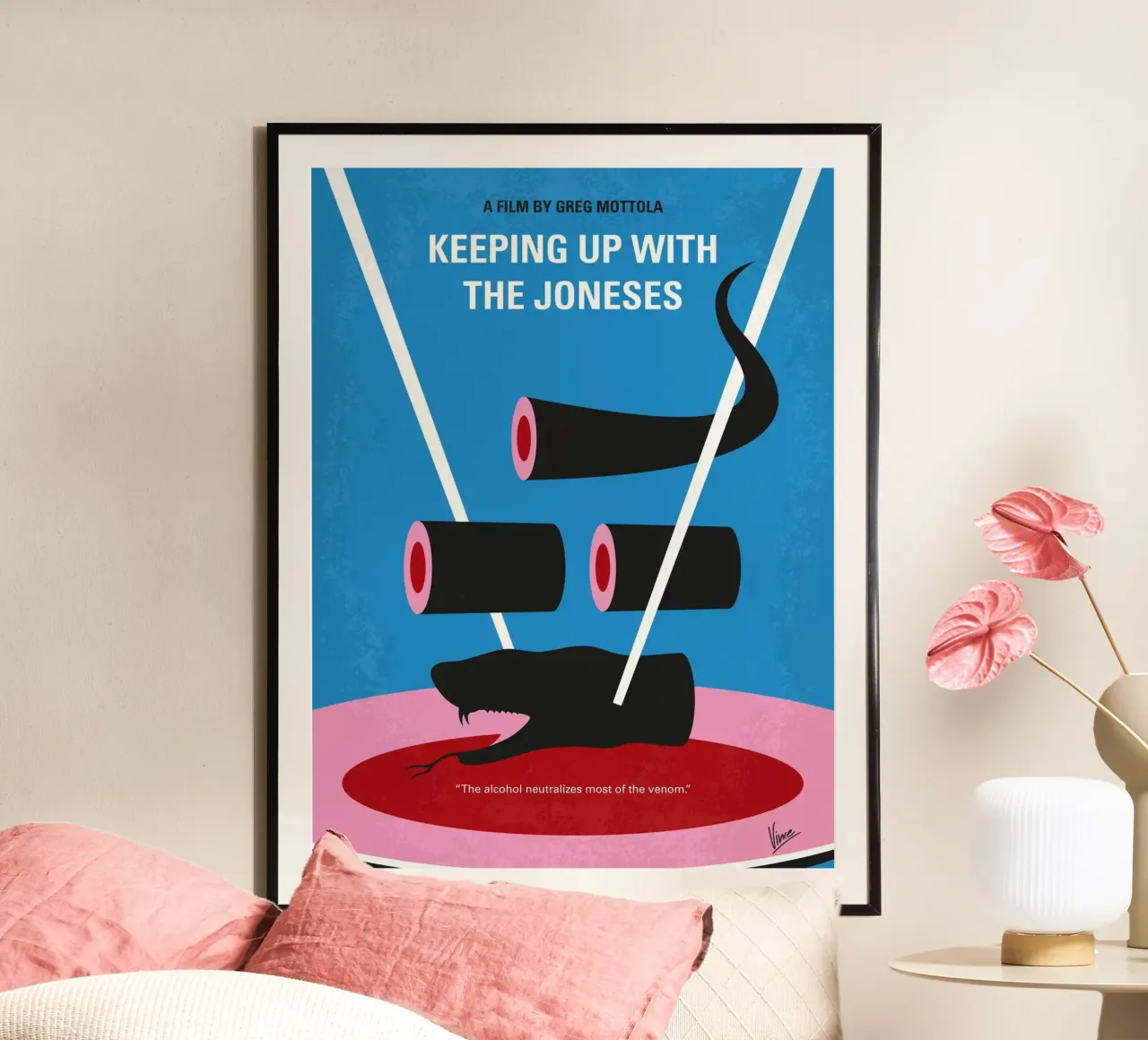 No922 My Keeping Up with the Joneses minimal movie poster poster with wooden frame by Chungkong