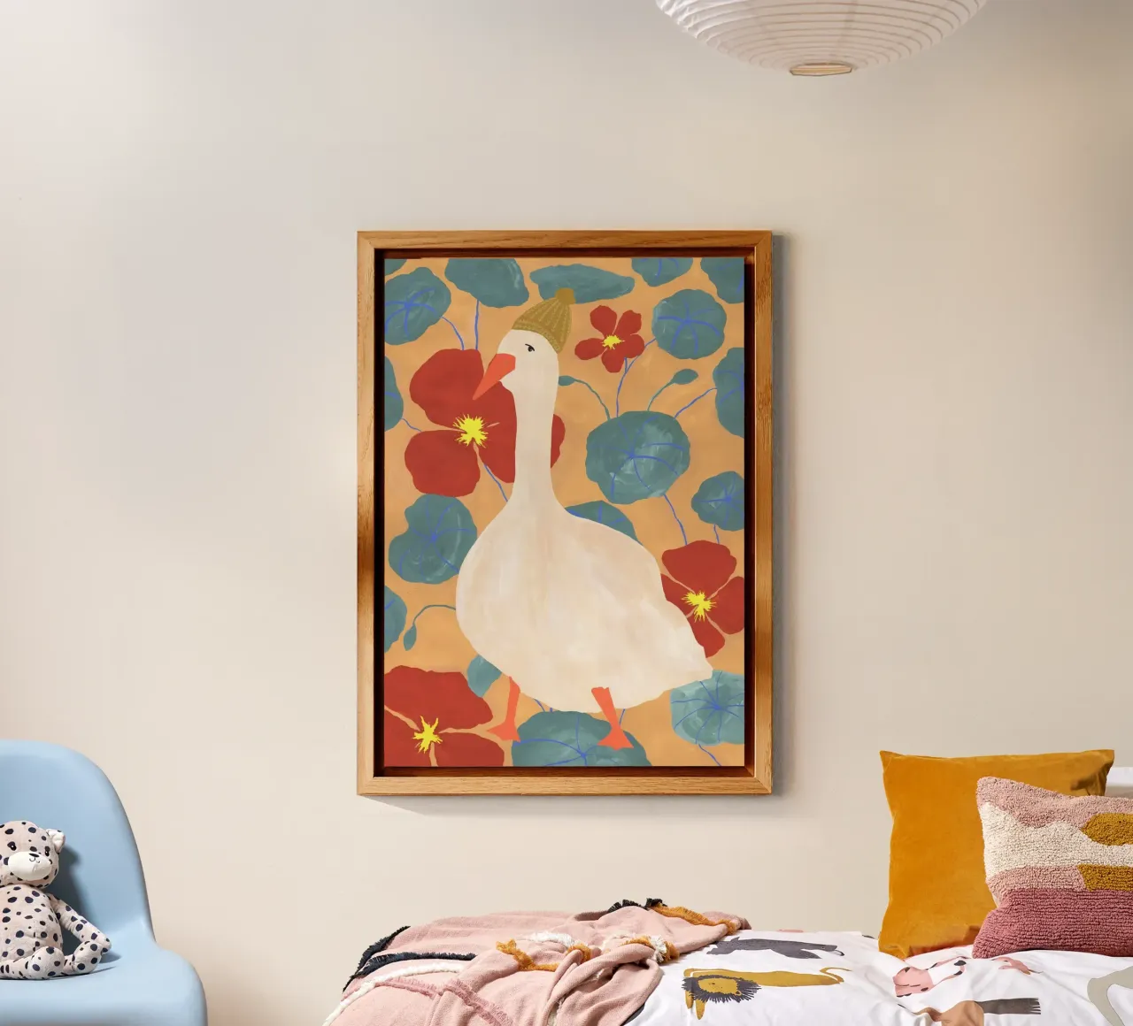 Duck on Floral Background 3 alluminio dibond da Atelier Mave