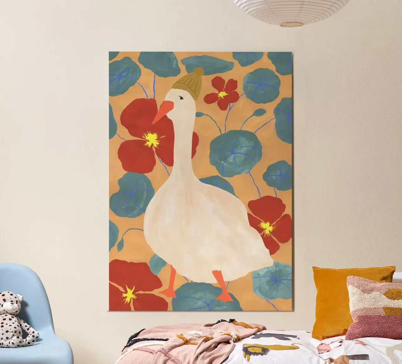 Duck on Floral Background 3 alluminio dibond da Atelier Mave