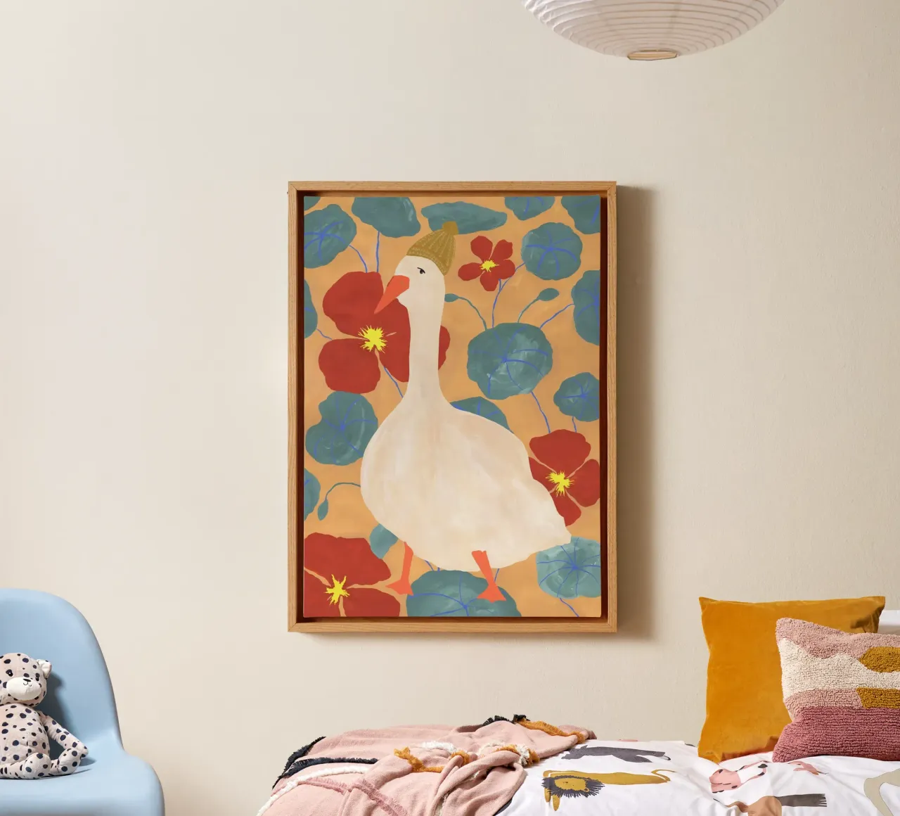 Duck on Floral Background 3 tela con Cornice a cassetta da Atelier Mave