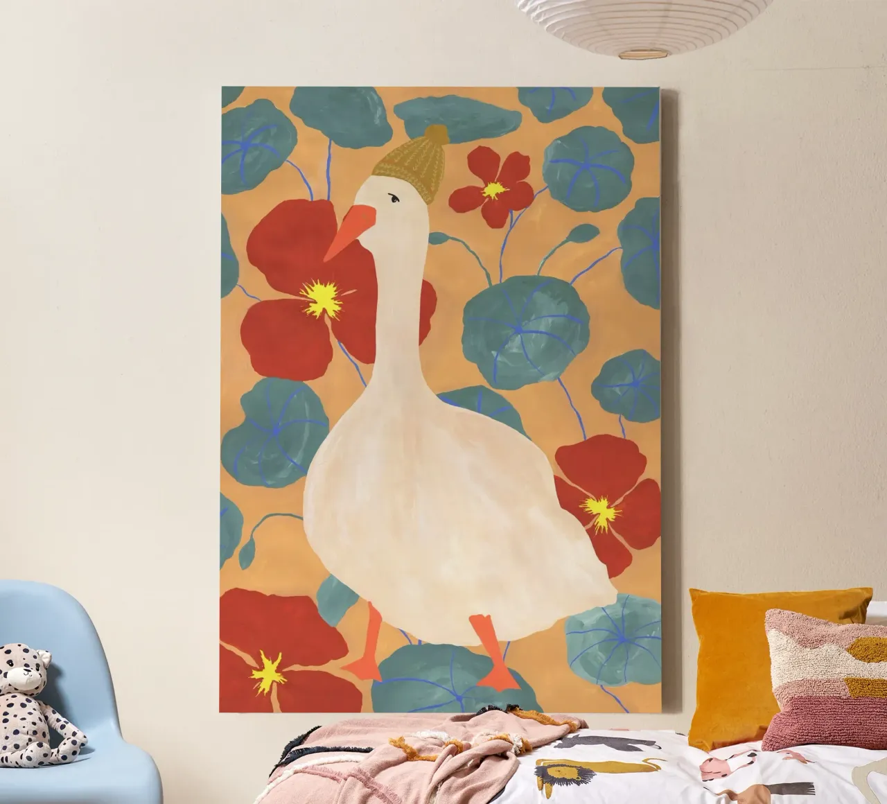 Duck on Floral Background 3 tela con Cornice a cassetta da Atelier Mave