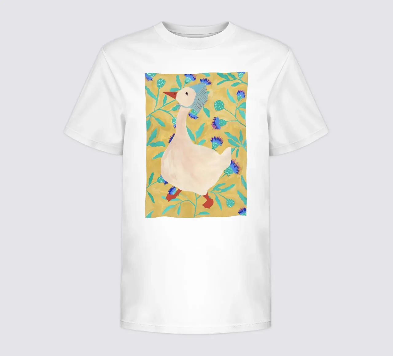 Duck on Floral Background 4 kids t-shirt by Atelier Mave