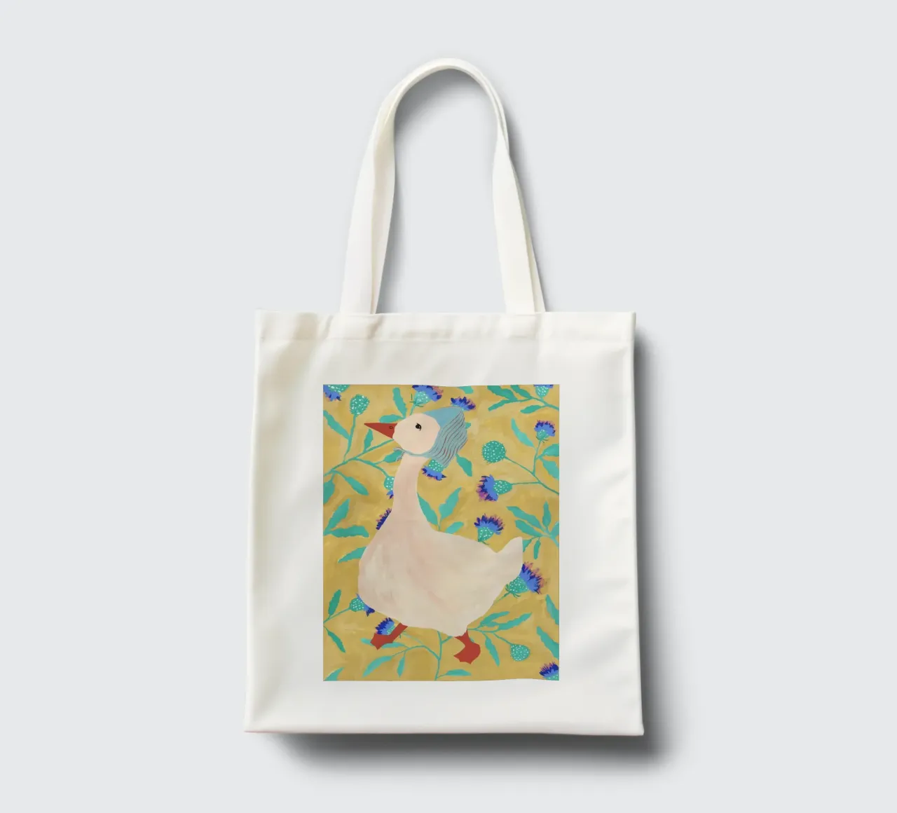 Duck on Floral Background 4 tote bag by Atelier Mave