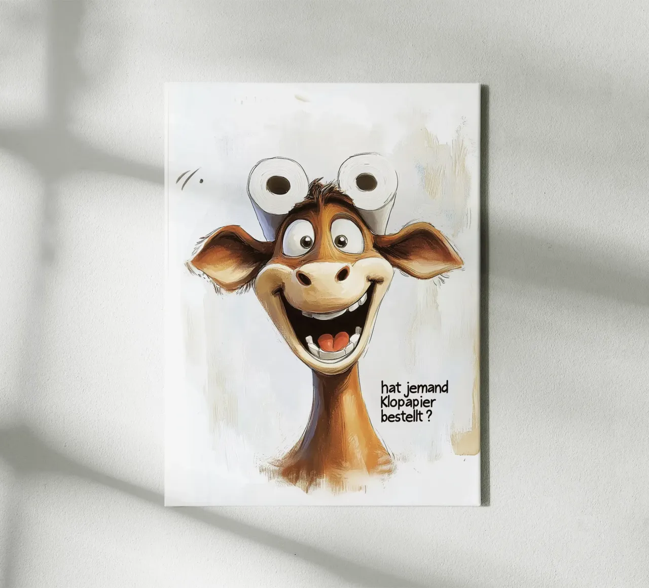 Funny cow with toilet paper canvas with Floater frame by Carinaprint
