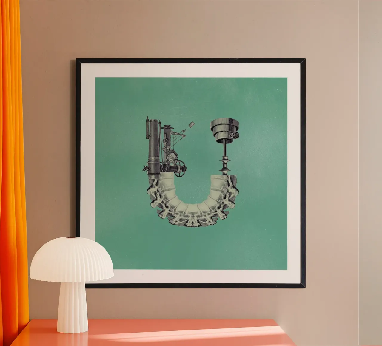 Steampunk Alphabet Letter U poster con telaio in legno da Birgit Palma