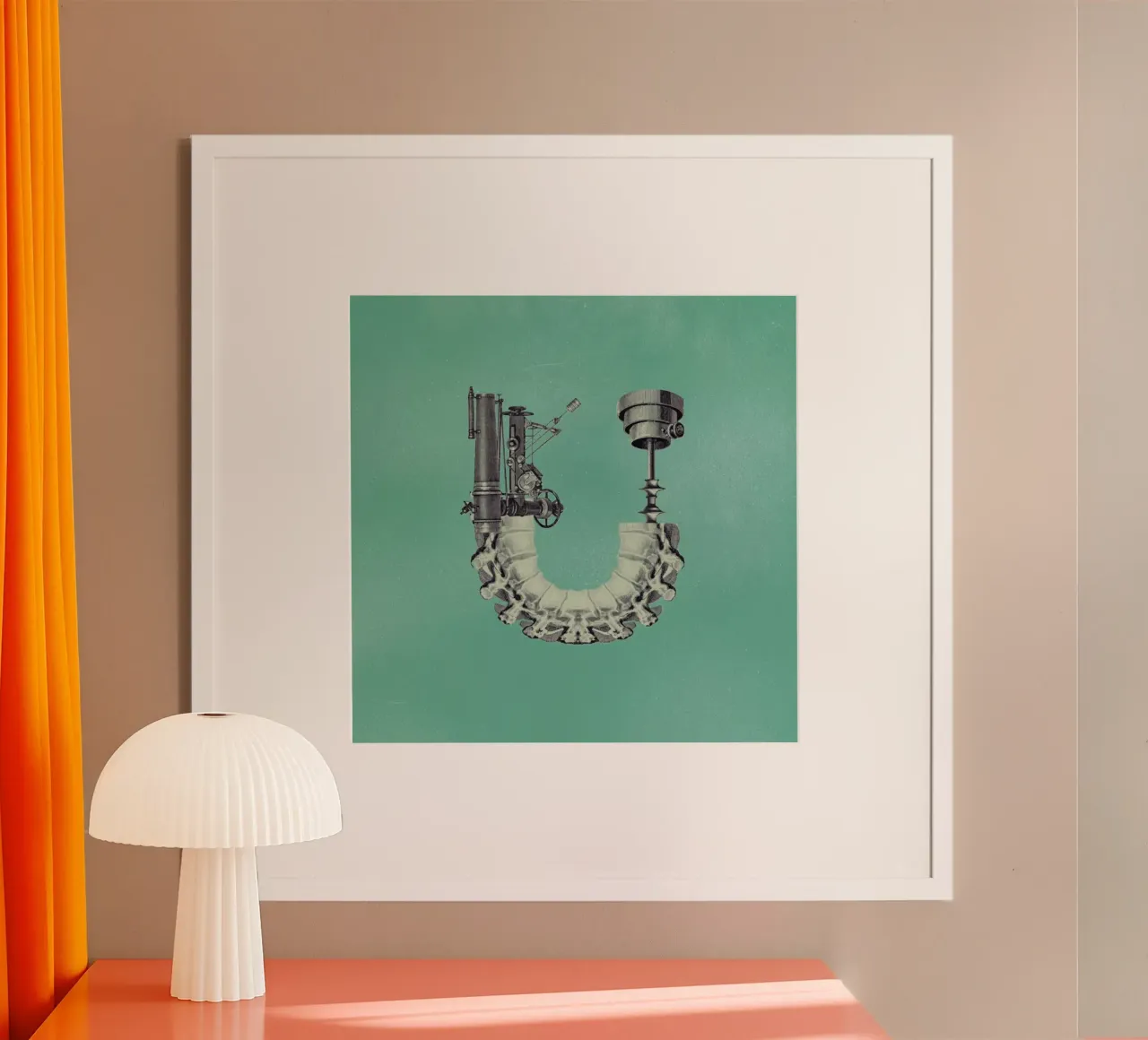 Steampunk Alphabet Letter U poster con telaio in legno da Birgit Palma