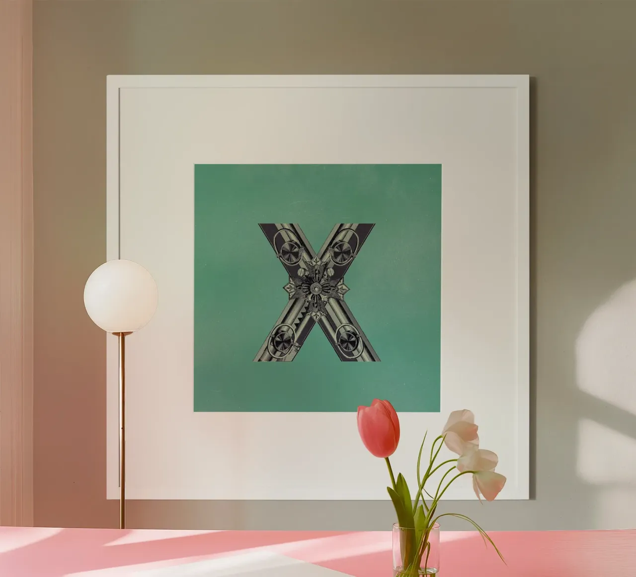 Steampunk Alphabet Letter X poster con telaio in alluminio da Birgit Palma
