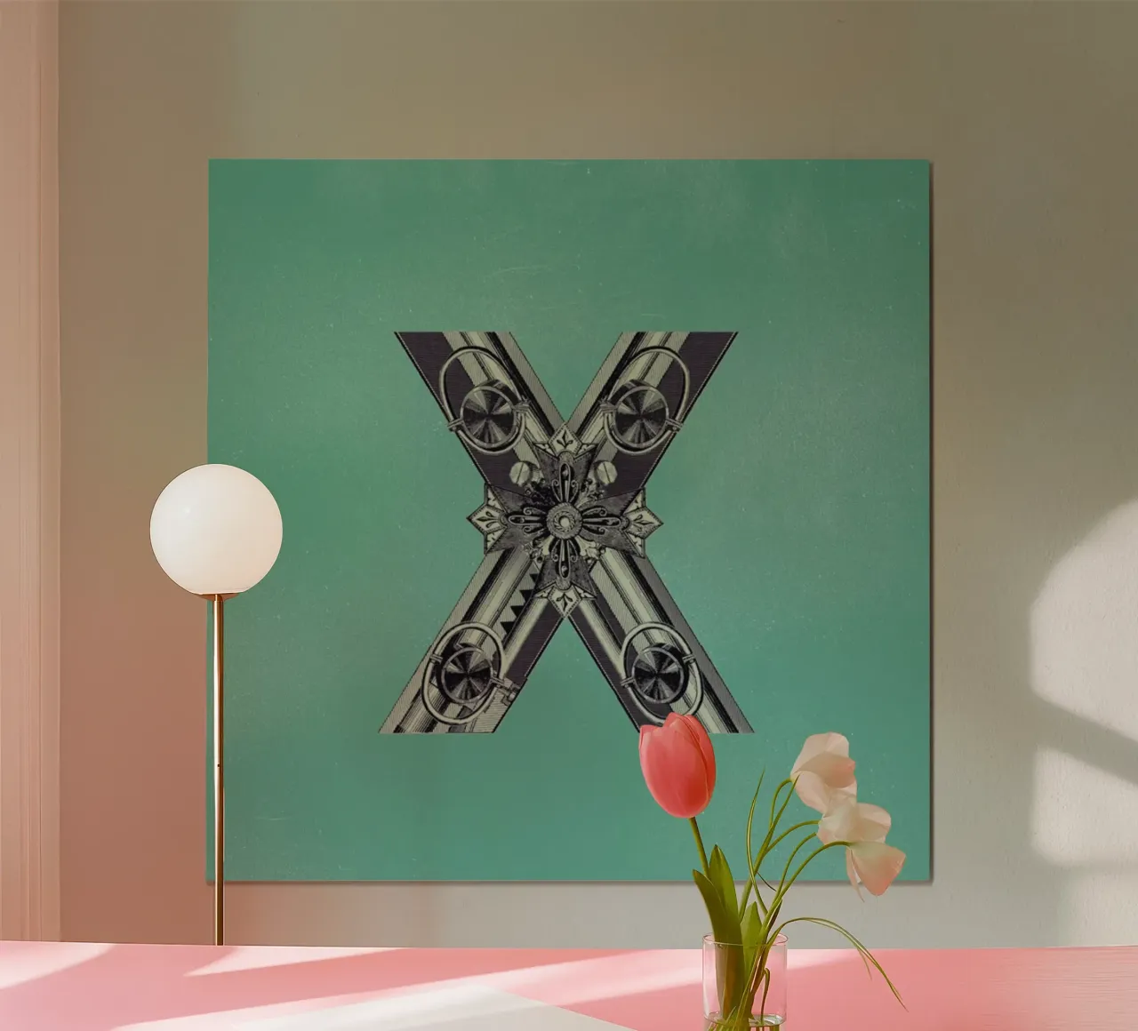 Steampunk Alphabet Letter X poster con telaio in alluminio da Birgit Palma