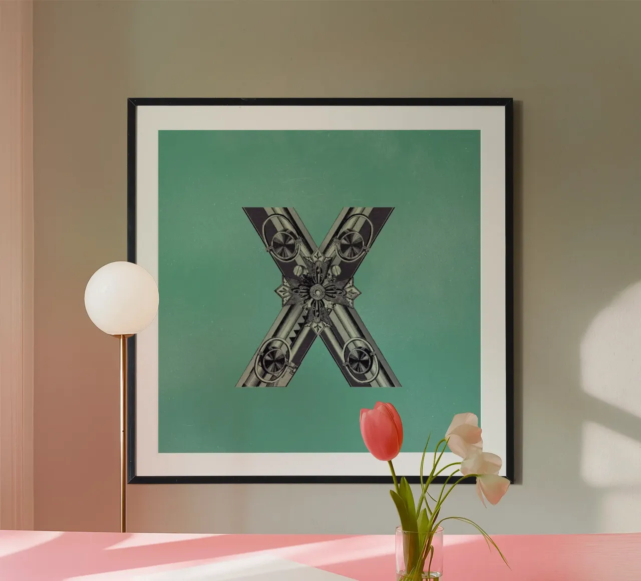Steampunk Alphabet Letter X poster con telaio in alluminio da Birgit Palma
