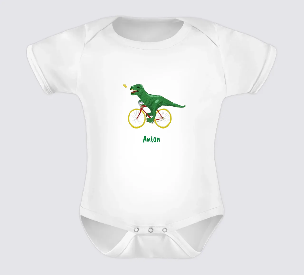 Dino in bicicletta body neonato maniche corte da Illustration Raissa Oltmanns