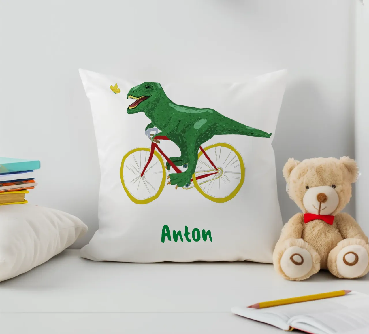 Dino in bicicletta cuscino da Illustration Raissa Oltmanns