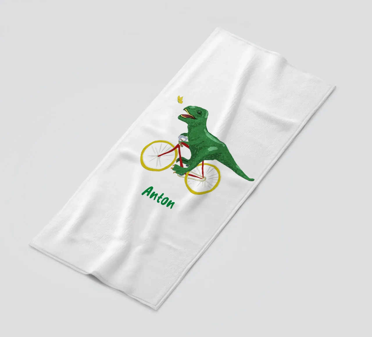 Dino in bicicletta telo mare da Illustration Raissa Oltmanns