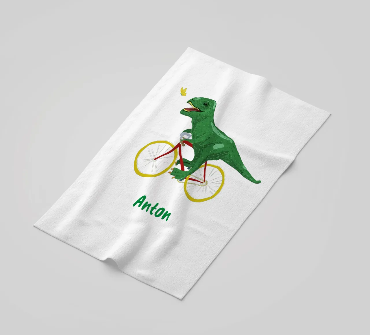 Dino in bicicletta telo mare da Illustration Raissa Oltmanns