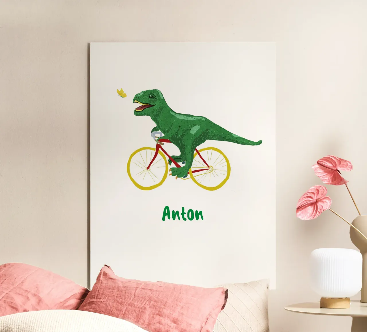 Dino in bicicletta alluminio dibond da Illustration Raissa Oltmanns