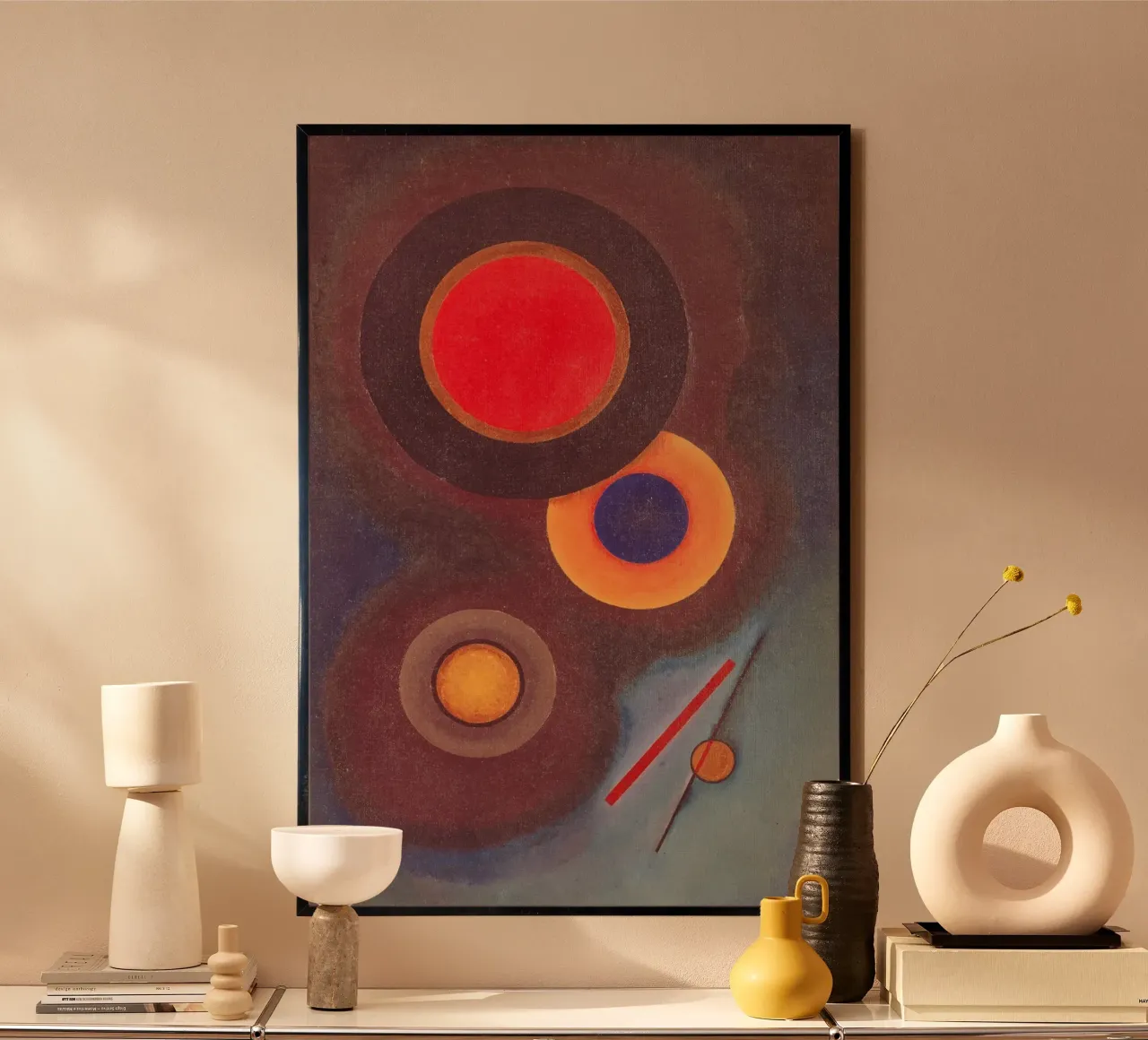Kandinsky - Composizione con cerchi e linee poster con telaio in alluminio da ARTOTHEK