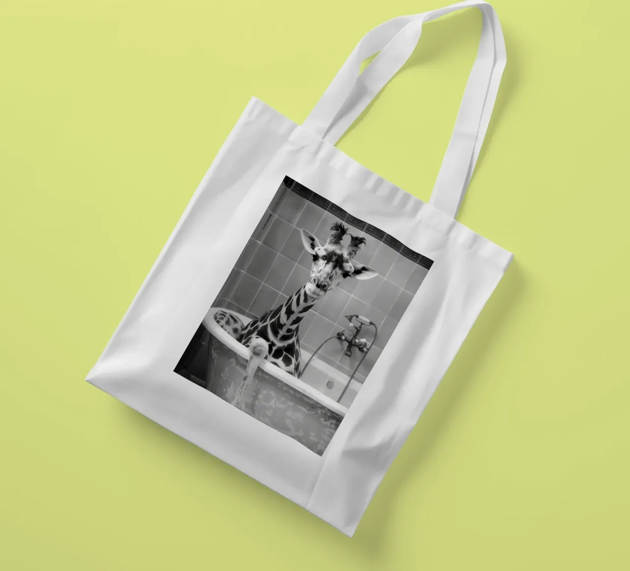 Giraffe in the bathtub borsa in juta da LisaArtes