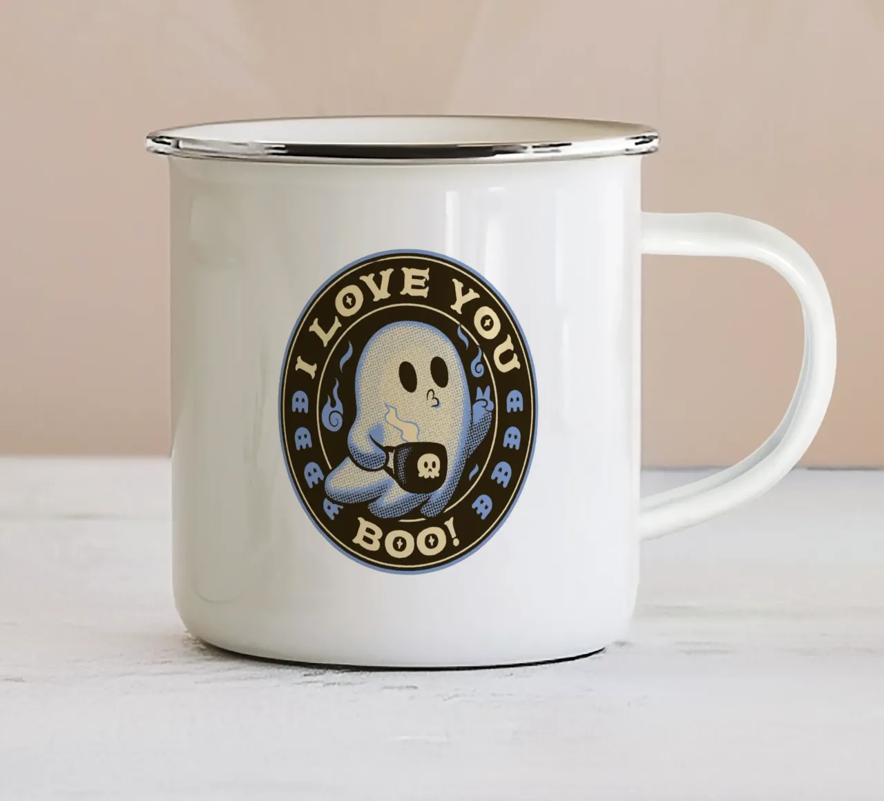 I Love You Boo Funny Ghost tazza in smalto da Tobe Fonseca